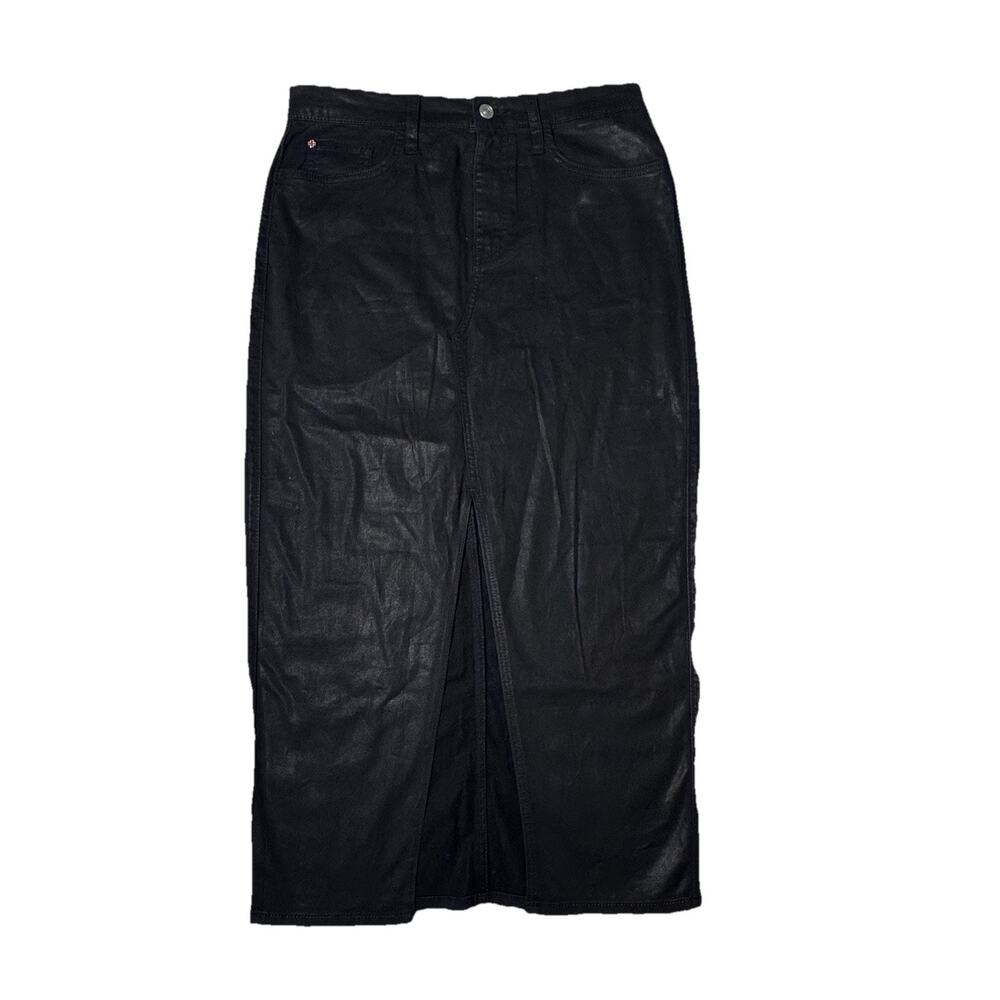 Hudson Denim Black Coated Denim Skirt Sz 29 Front Slit